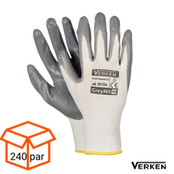 Rękawice robocze powlekane nitrylem olejoodporne Verken Greynit 240 PAR -1 KARTON