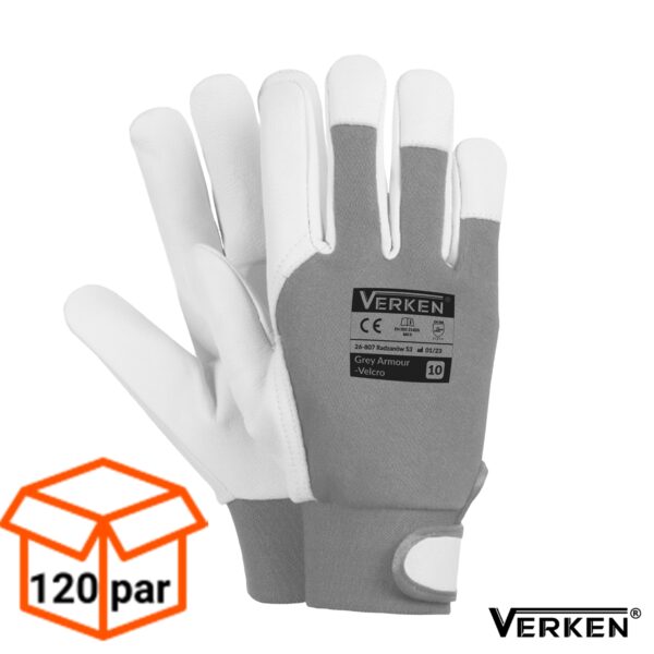 Rękawice skórzane monterskie na rzep Velcro Grey Armour 120 PAR -1 KARTON 6,15 zł/para