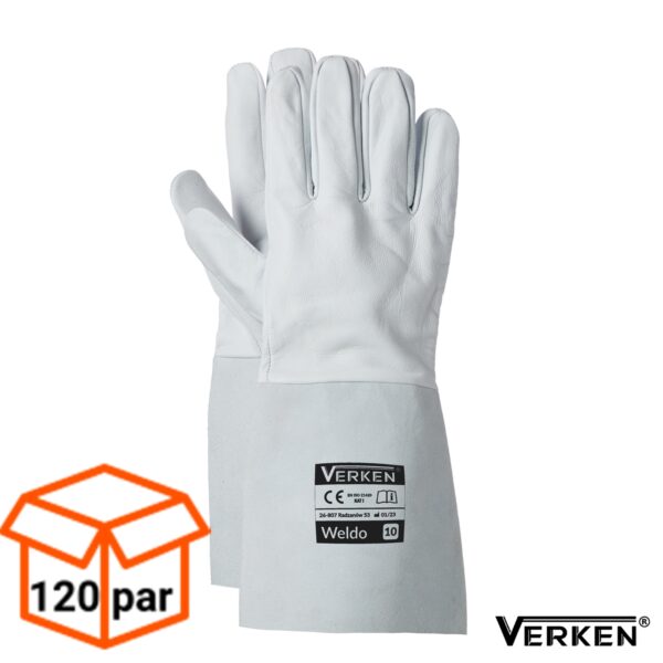 Rękawice spawalnicze skórzane wykończone szerokim mankietem Weldo 120 PAR -1 KARTON 7,85 zł/para