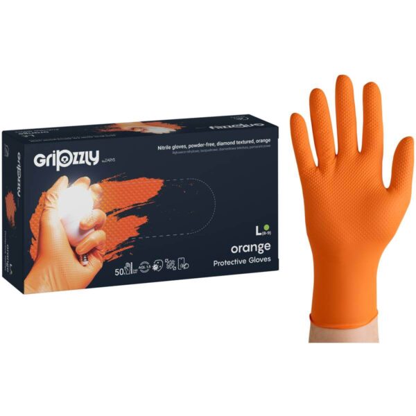 Rękawice Nitrylowe Pomarańczowe Rękawiczki Warsztatowe bezpudrowe Gripzzly 50 szt